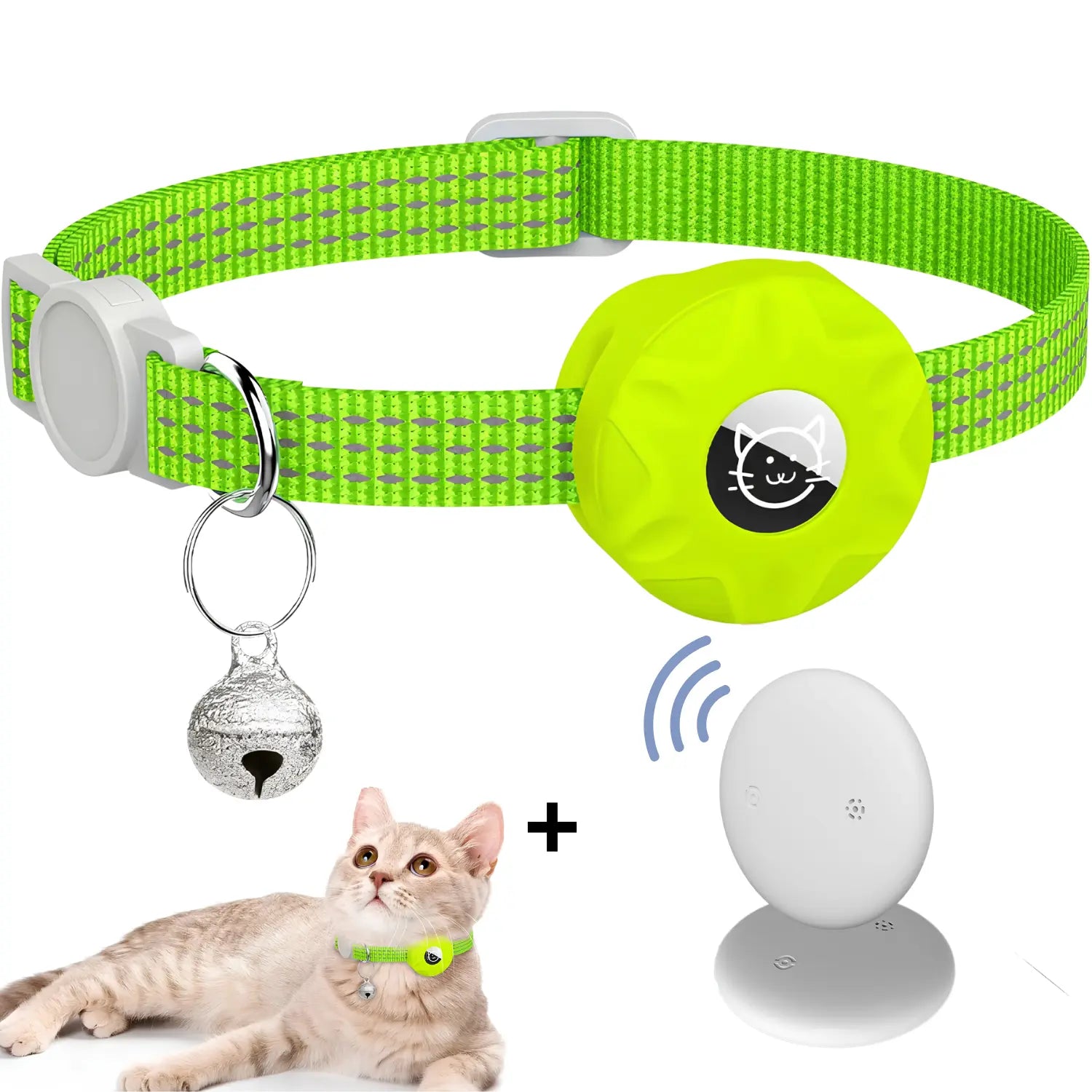 Coleira Rastreadora para Gatos + Air tag Verde - Rastreador em Tempo Real